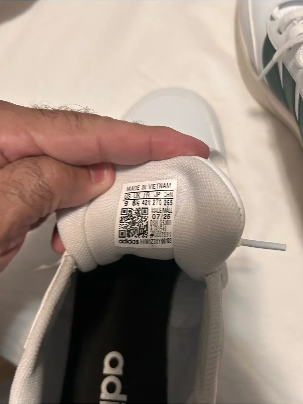 adidas White Sneakers with Dark Green Stripes